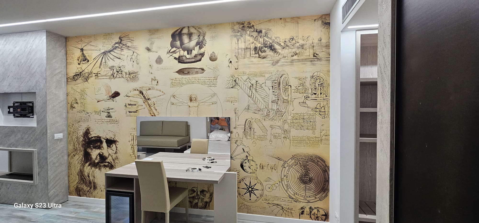 Modern office lounge - Da Vinci sketch mural